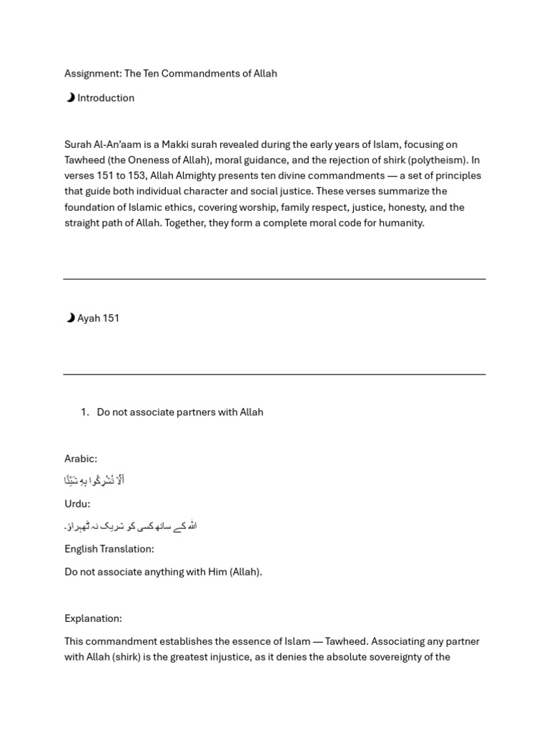 Ten Commandments of Allah Explained | PDF | Tawhid | God In Islam