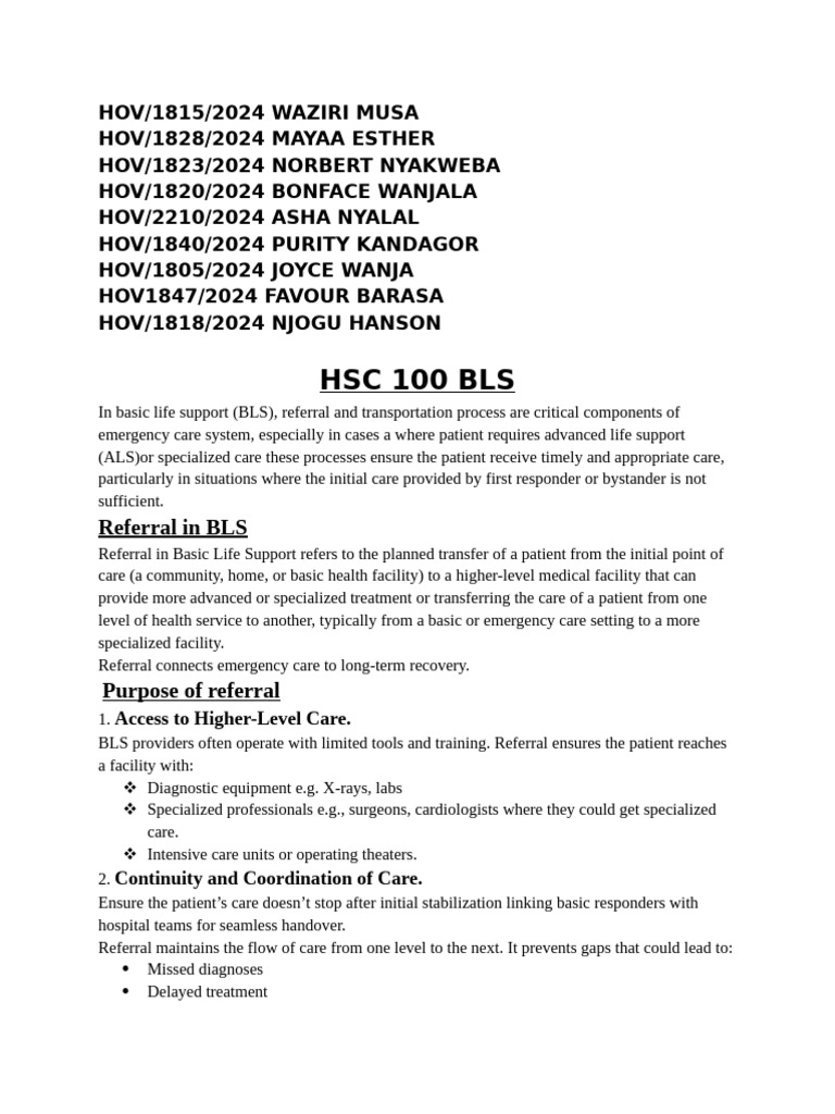 BLS Referral Process for Emergency Care | PDF | Cardiopulmonary ...