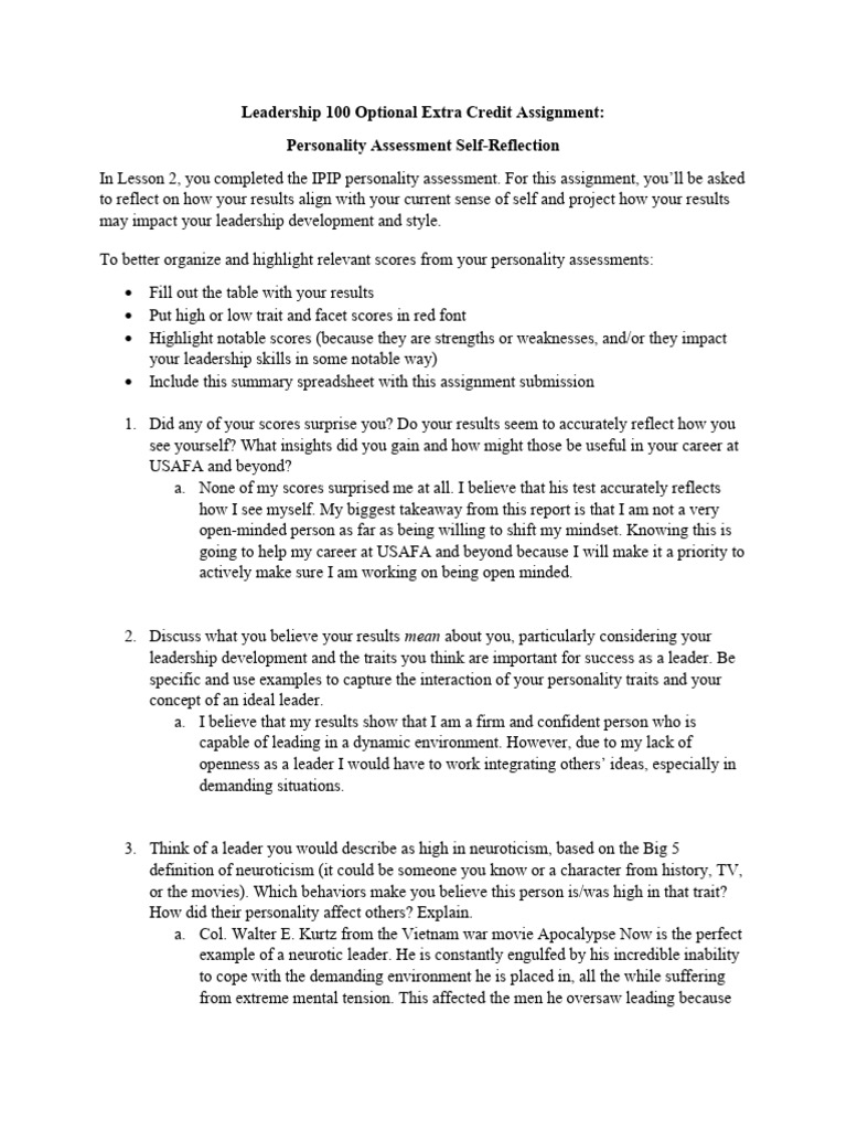 Extra Credit Personality Assesment Analysis | PDF | Leadership | Human ...
