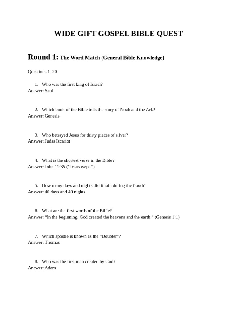 Bible Quest: Questions & Answers | PDF | Jesus | Bible