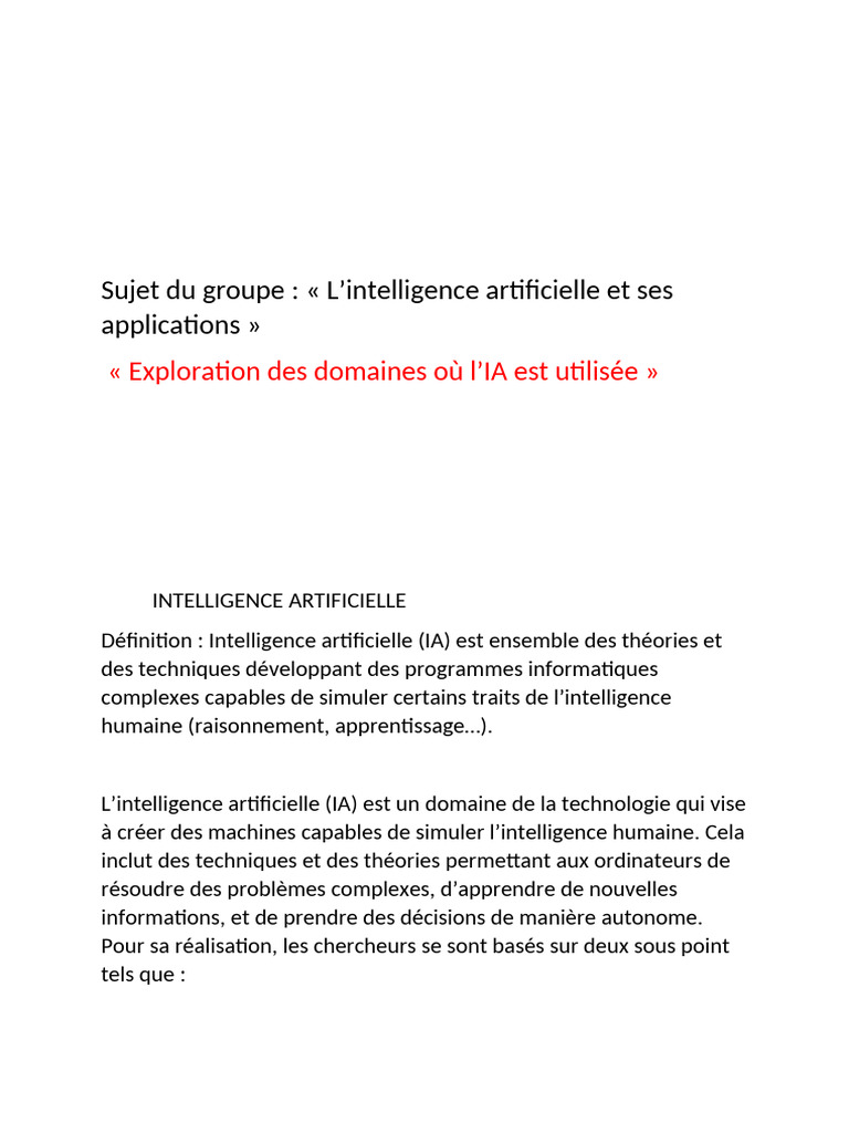 Applications de l'IA dans divers secteurs | PDF | Intelligence ...
