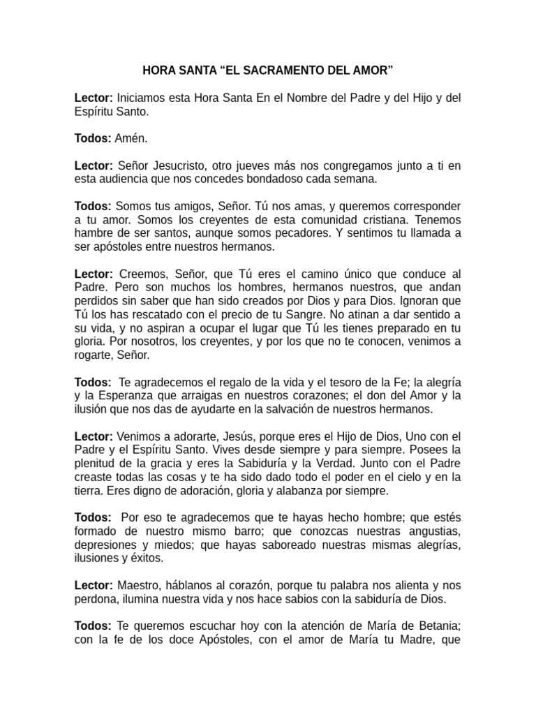 Hora Santa Sacramento de Amor | PDF | eucaristía | Cristo (título)