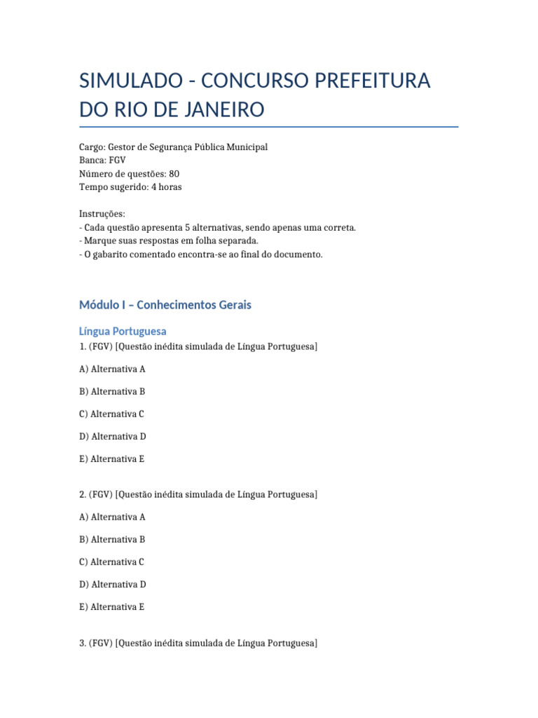 Simulado para Gestor de Segurança RJ | PDF | Lógica | Econometria