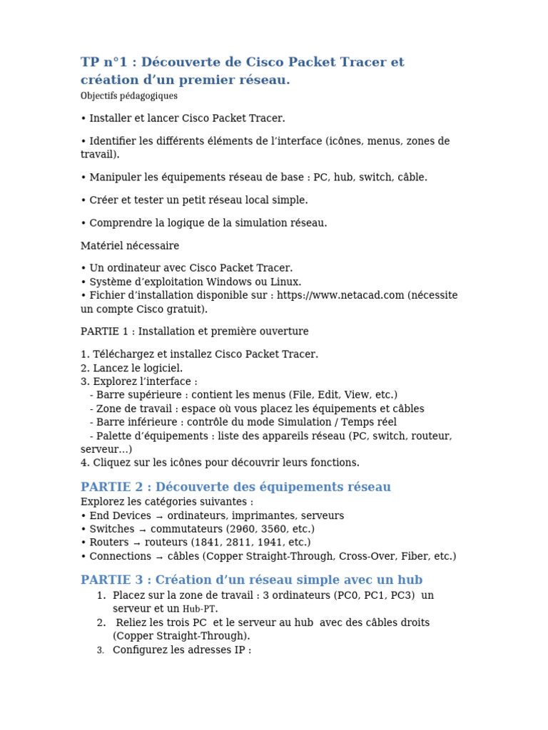 Introduction à Cisco Packet Tracer et Réseaux | PDF | Commutateur ...