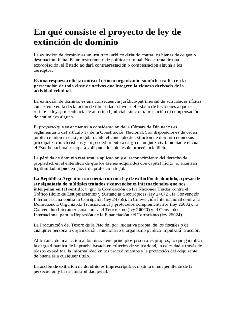 Proyecto de Ley de Extinción de Dominio | PDF | Propiedad | Fiscal