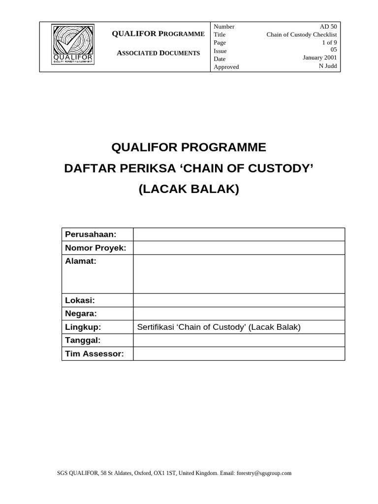 Checklist Sertifikasi Chain of Custody | PDF