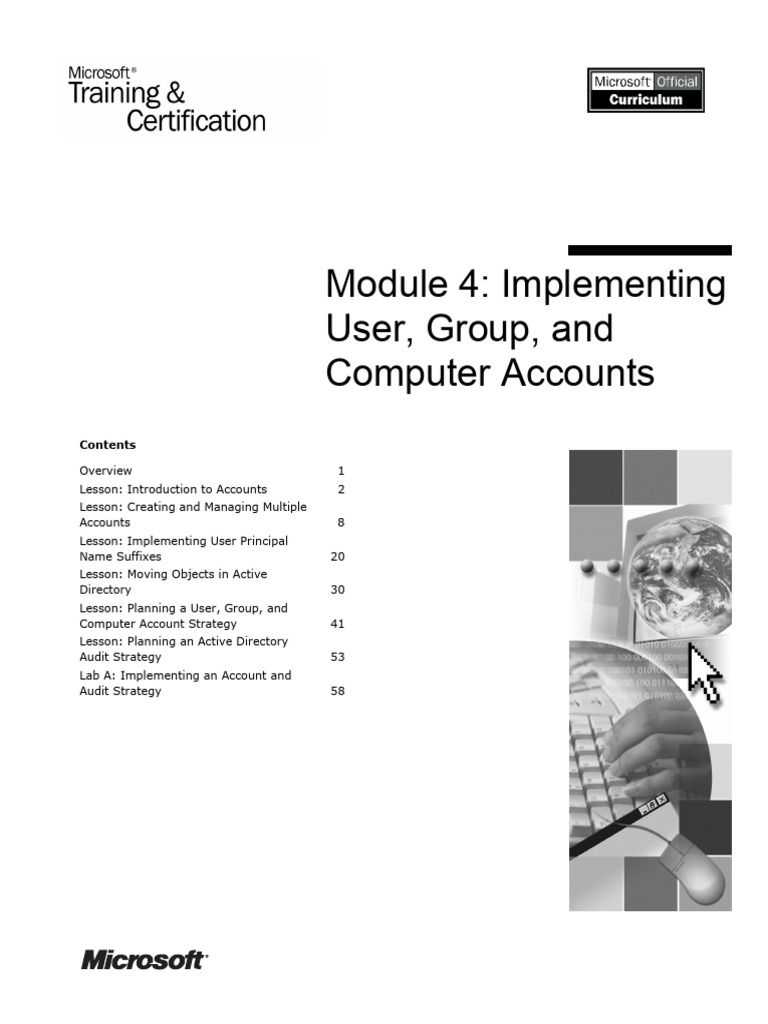Module 4: Implementing User, Group, and Computer Accounts | PDF ...