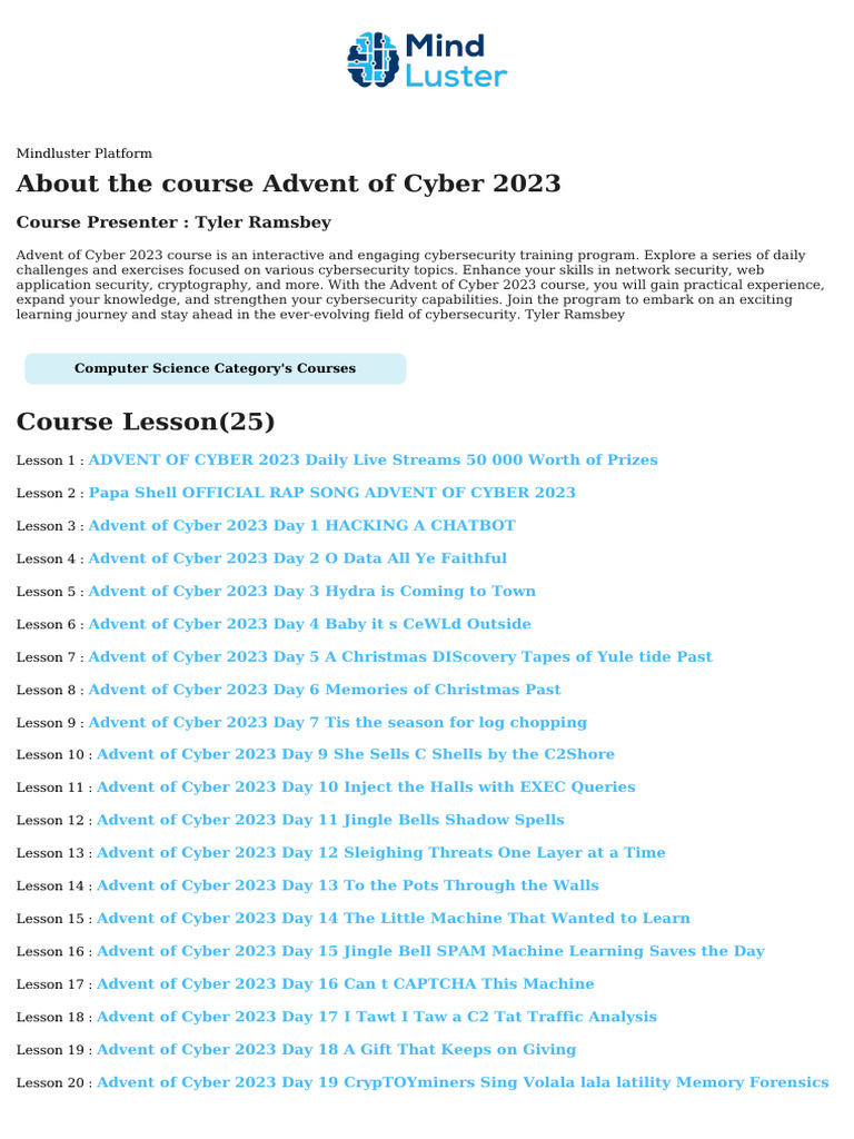 Advent of Cyber 2023 Course Content | PDF | Computer Security | Security