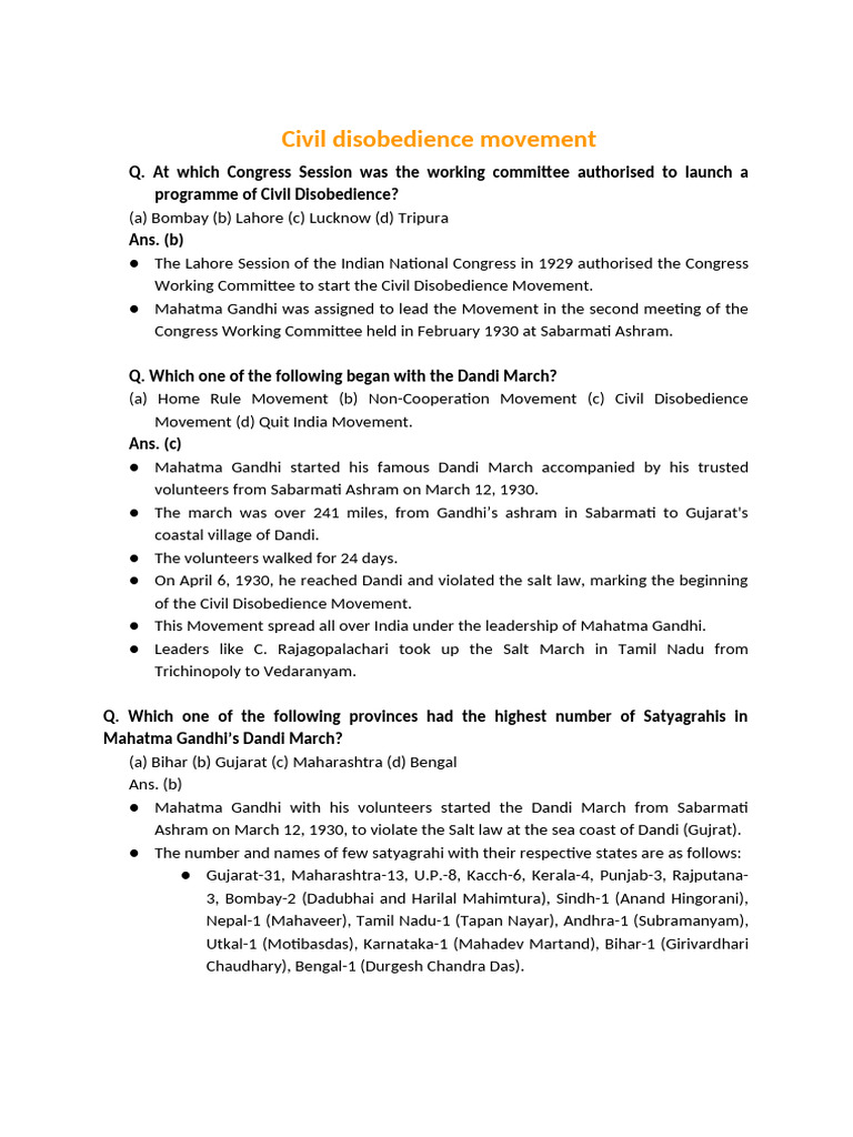 Civil Disobedience Movement | PDF | British India | Resistance To The ...