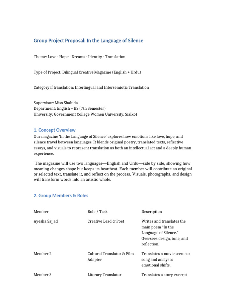 In The Language of Silence Group Proposal | PDF | Translations ...