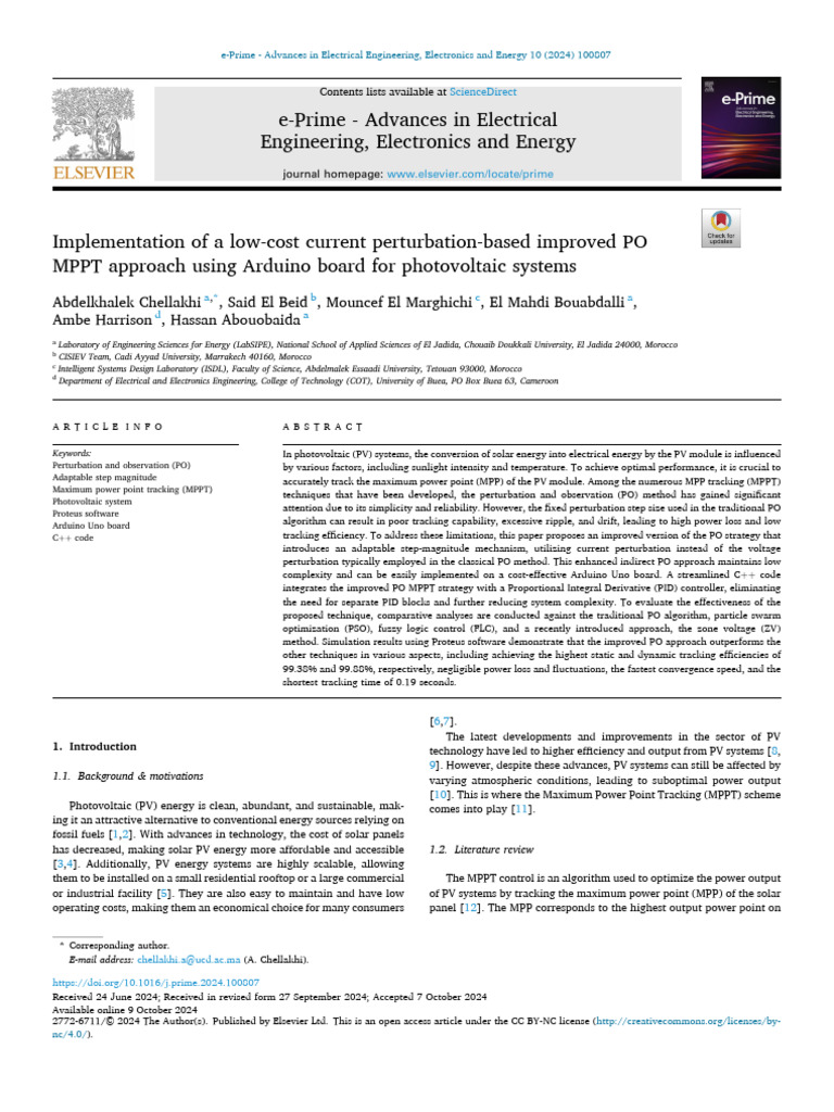 Improved PO MPPT for PV Systems Using Arduino | PDF | Photovoltaics ...