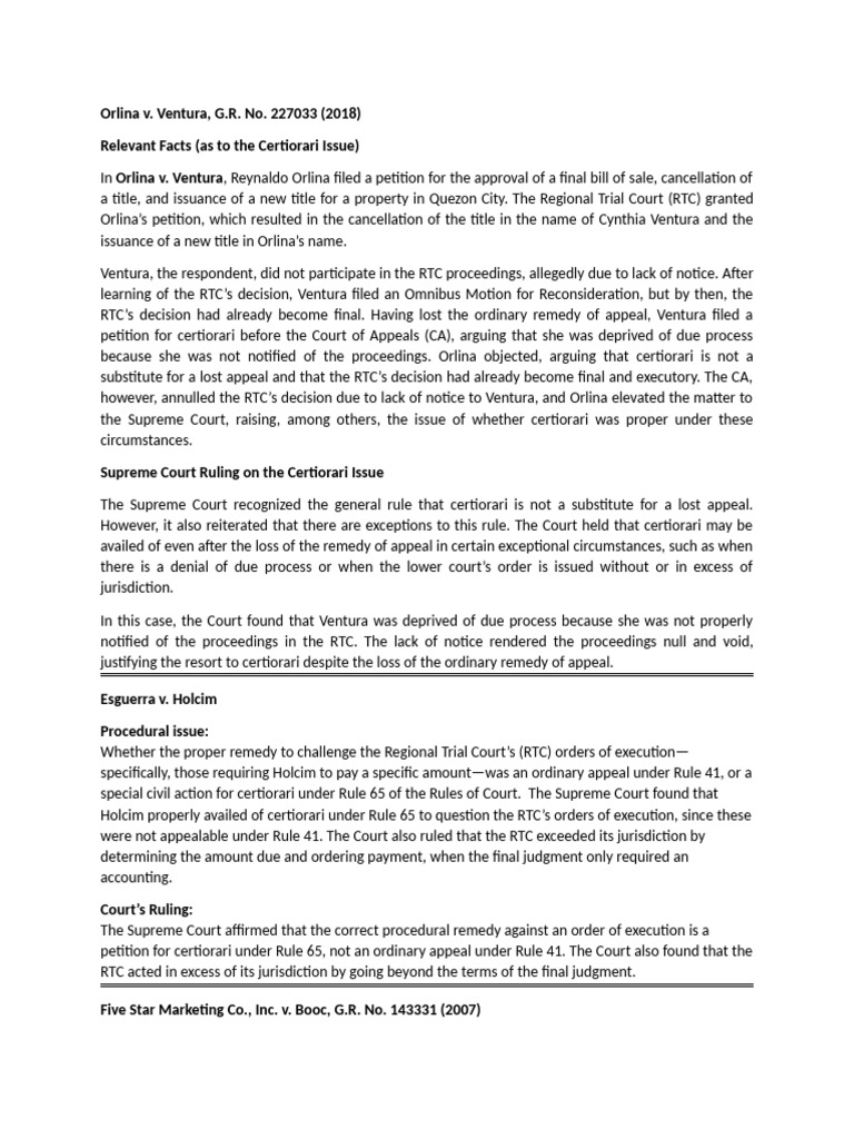 Certiorari in Property and Ejectment Cases | PDF | Certiorari ...