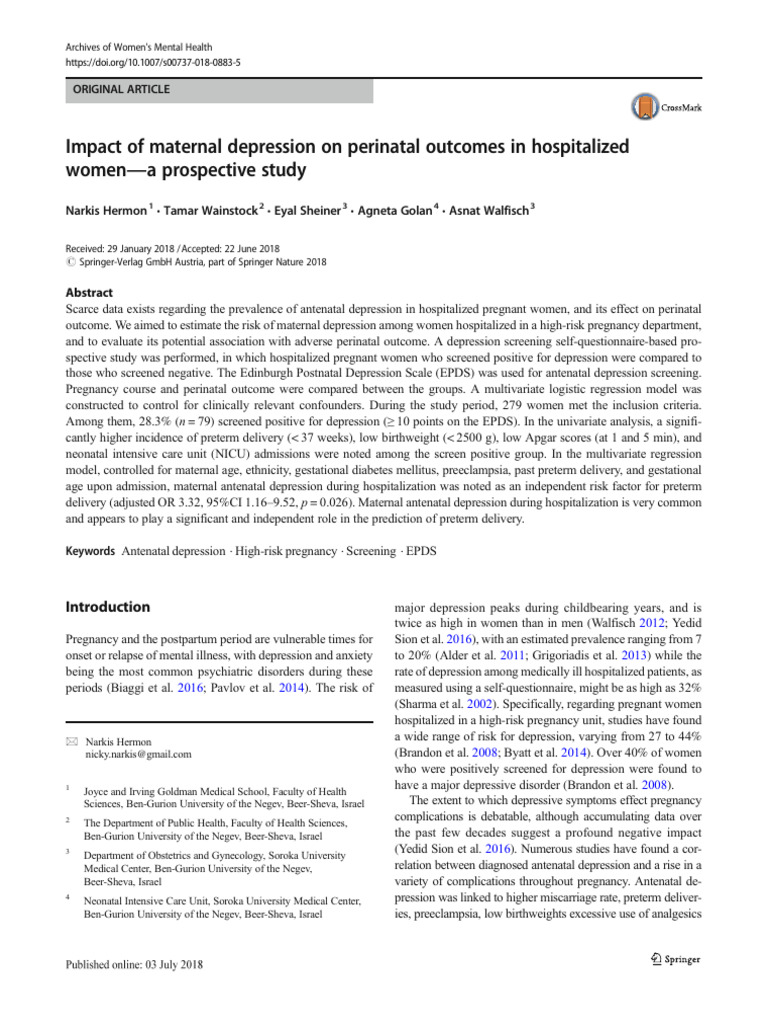 Impact of Maternal Depression On Perinatal Outcomes in Hospitalized ...