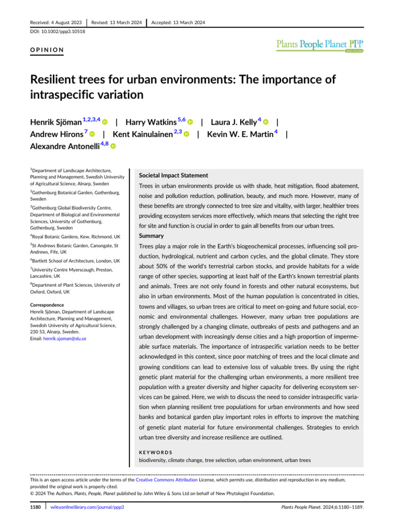 Resilient Urban Trees: Intraspecific Variation | PDF | Biodiversity ...