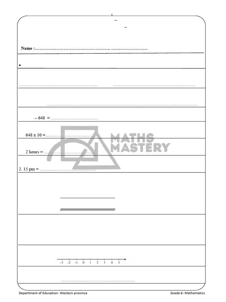 Grade 6 Mathematics Evaluation Paper | PDF | Arithmetic | Elementary ...