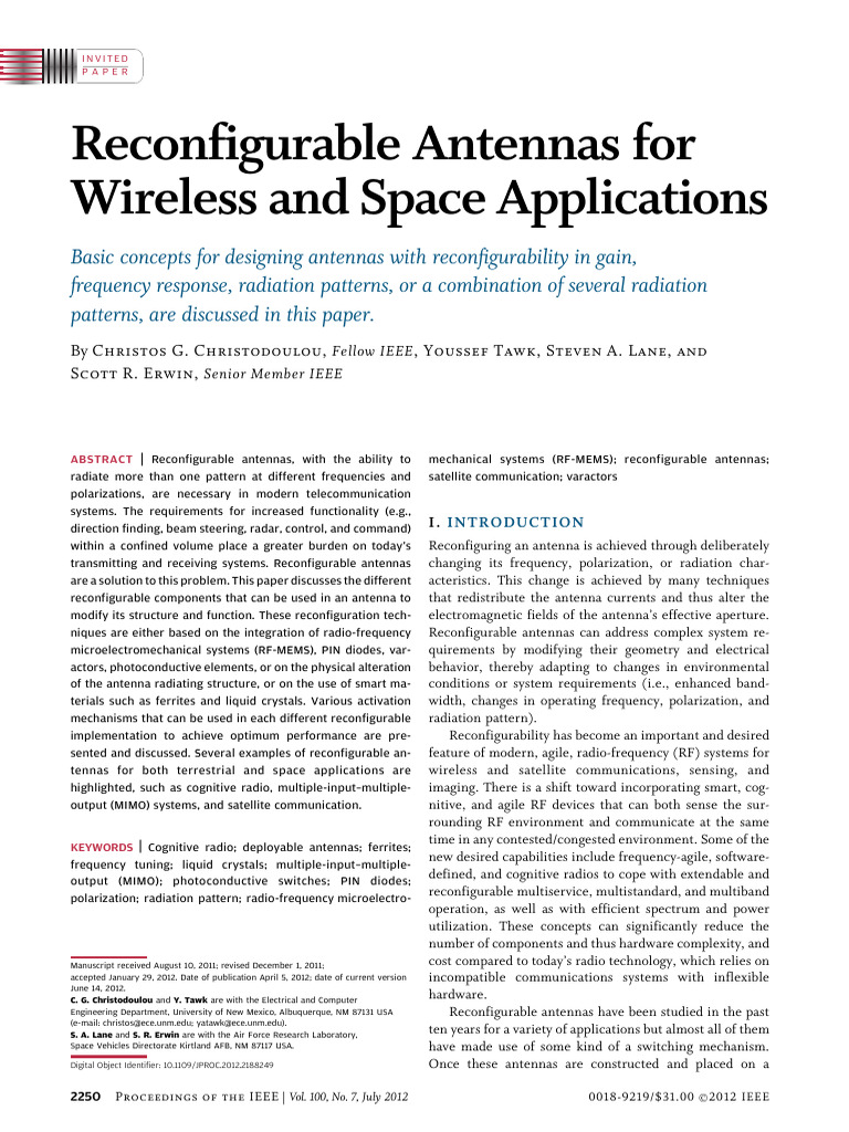 R8-Reconfigurable Antennas For Wireless and Space Applications | PDF ...