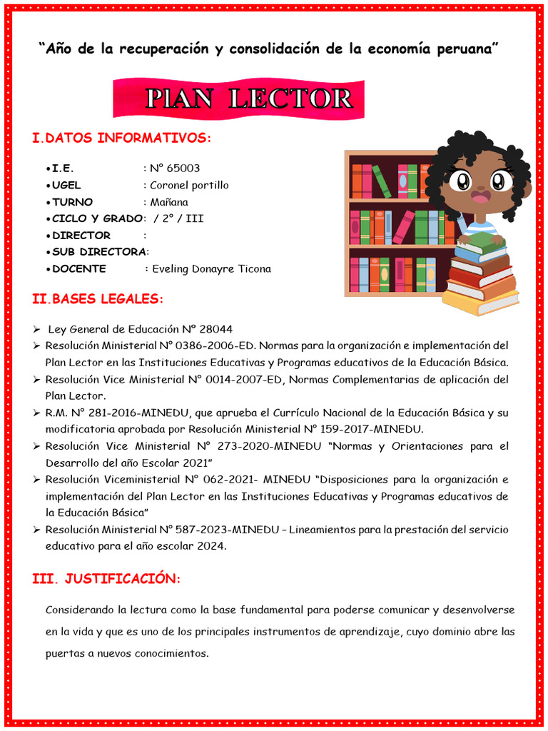 Plan Lector para Segundo Grado | PDF | Maestros | Salón de clases