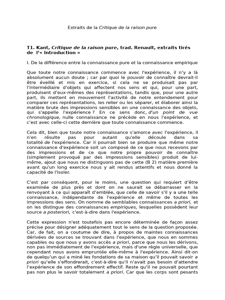 Kant : Connaissance a priori et jugements | PDF | Critique de la raison ...