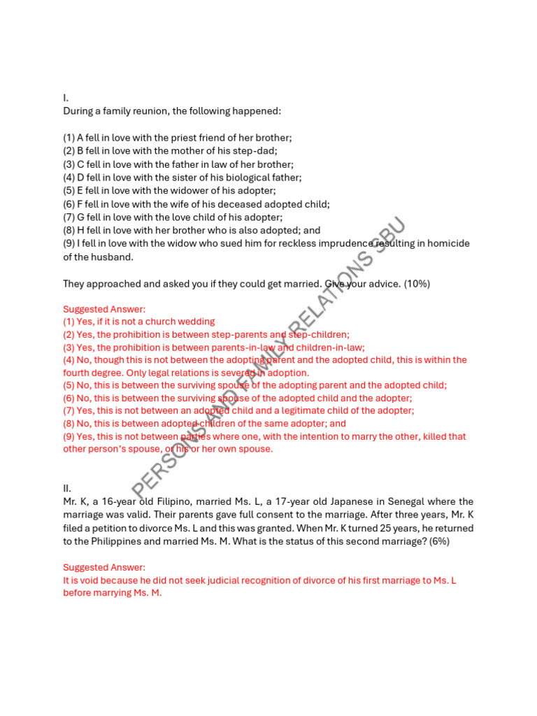 Complex Marriage Scenarios and Legal Advice | PDF | Marriage | Annulment