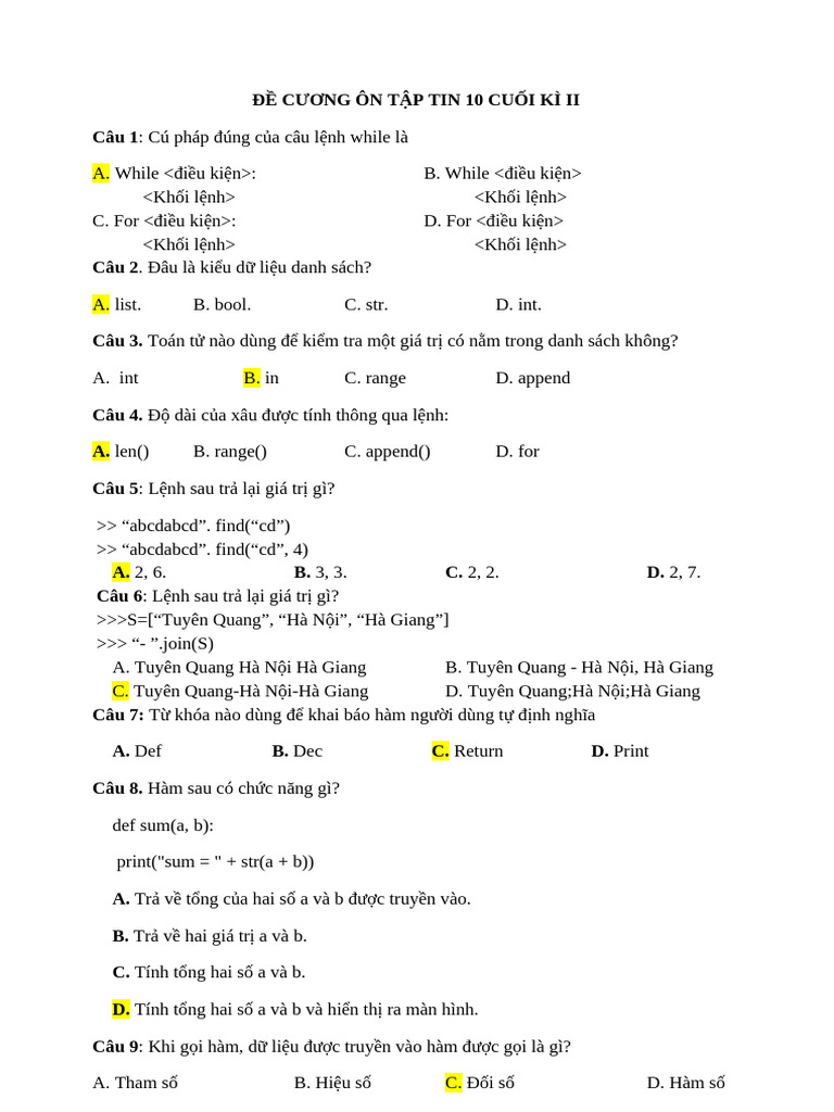 Đề Cương Ôn Tập Tin 10 Cuối Kì Ii | PDF