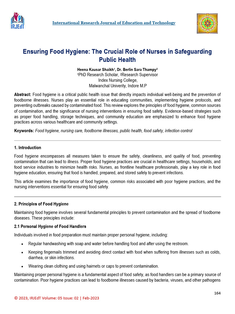 Nurses' Role in Food Hygiene Education | PDF | Hand Washing | Food Safety