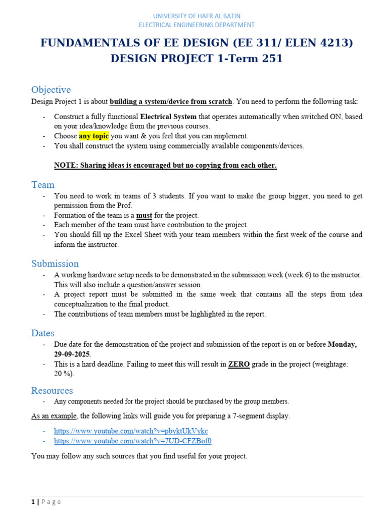 Design Project 1-251 | PDF