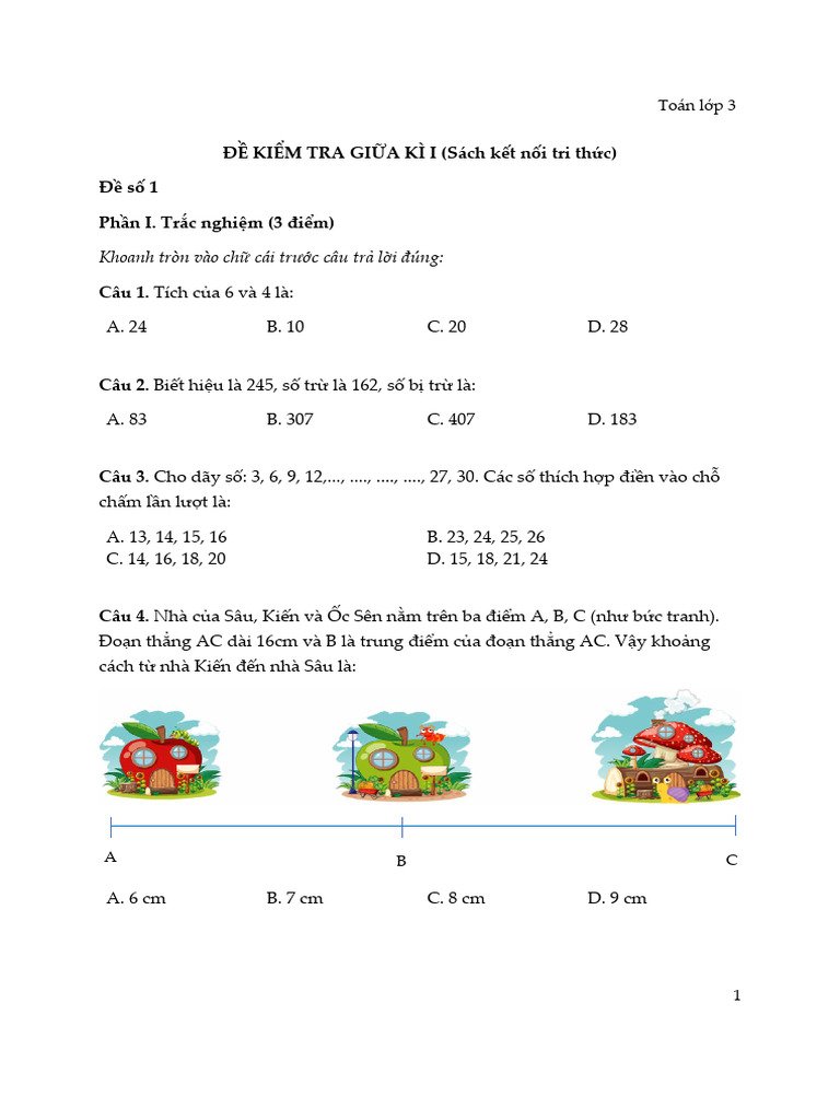Đề Kiểm Tra Giữa Kì 1 - kntt - lớp 3 | PDF