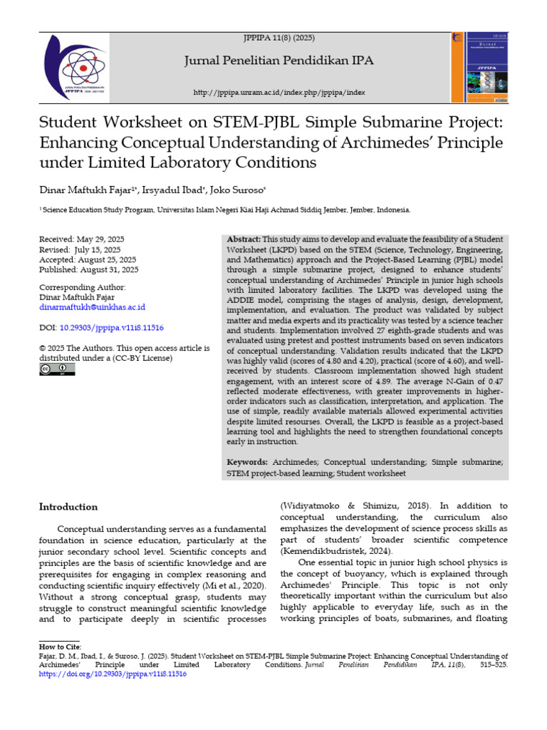 STEM-PJBL Submarine Project Worksheet | PDF | Buoyancy | Project Based ...
