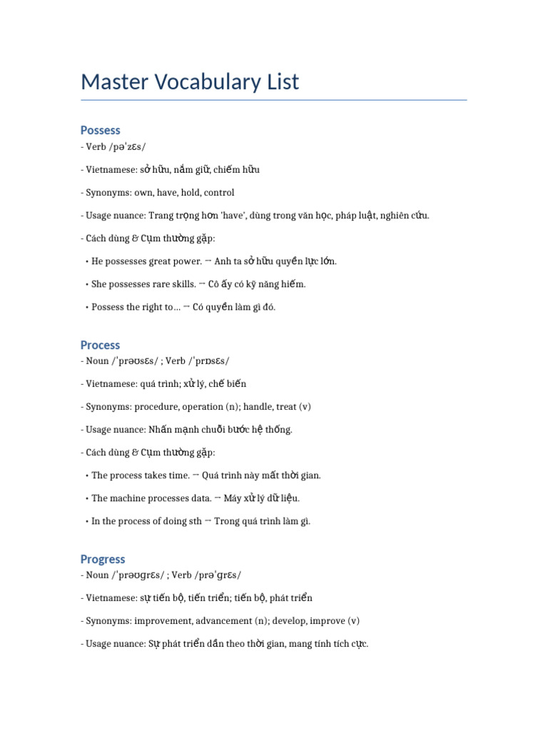Master Vocab List | PDF