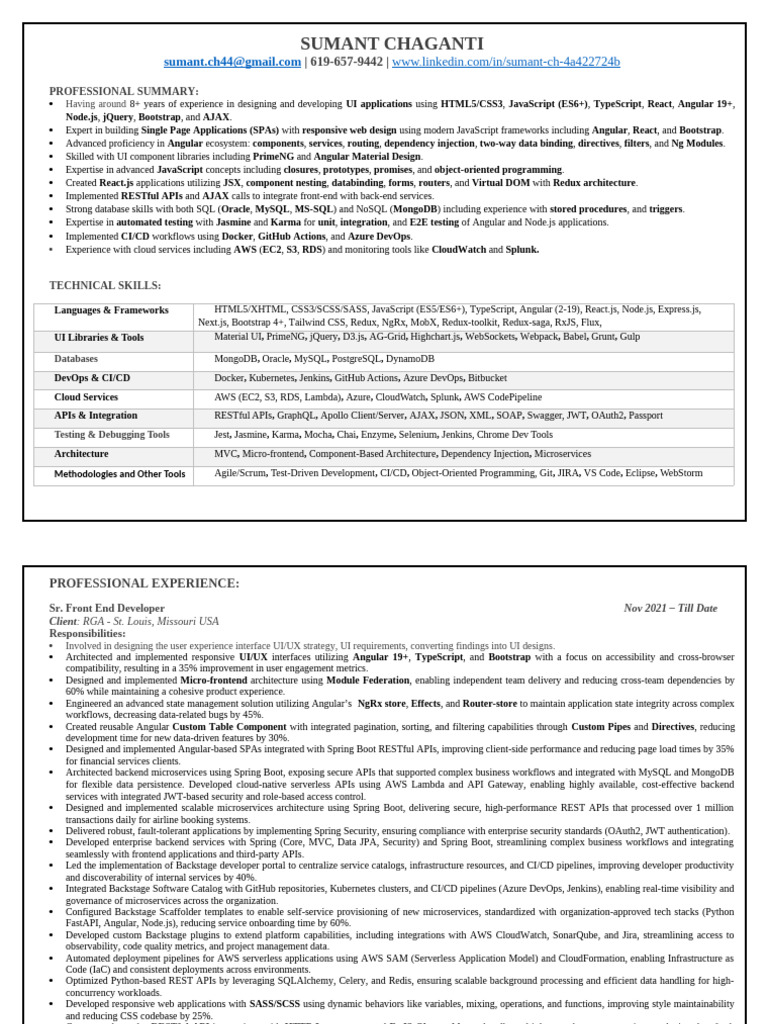 Front End Developer Resume Summary | PDF | Java Script | Mongo Db