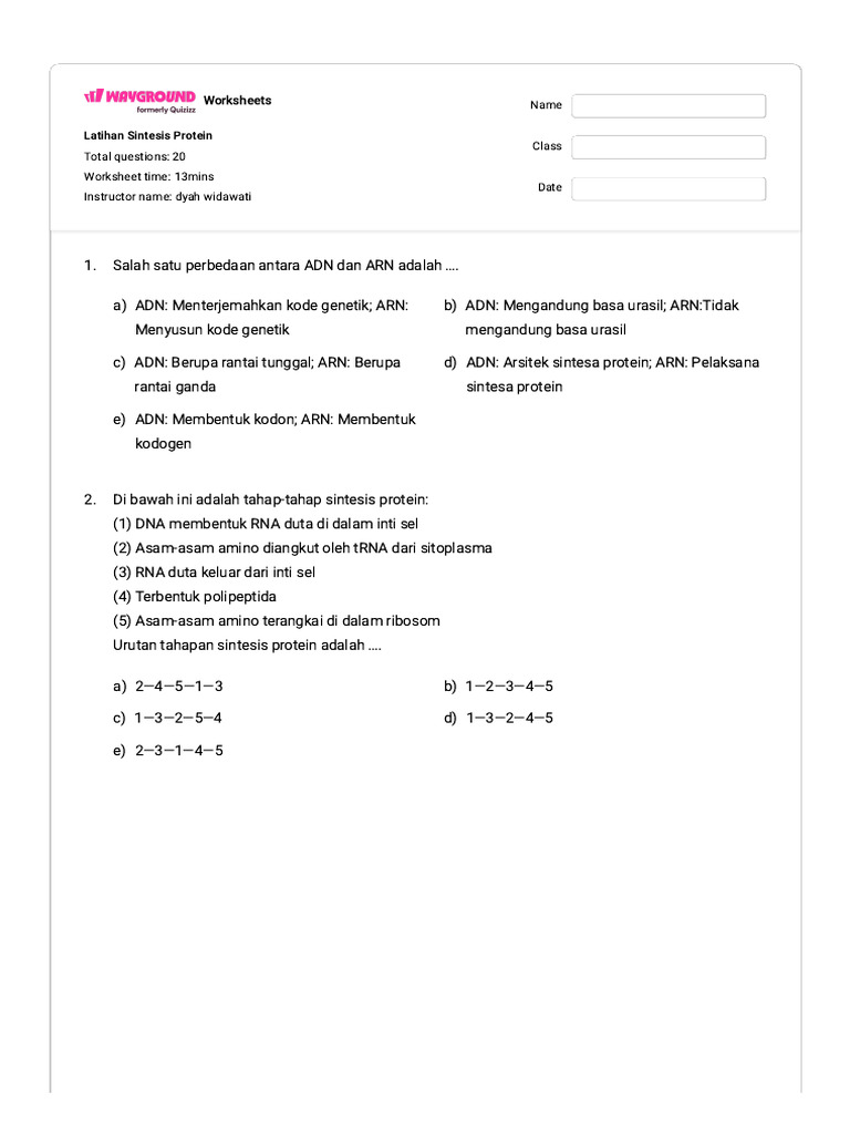 Latihan Sintesis Protein: Soal dan Jawaban | PDF