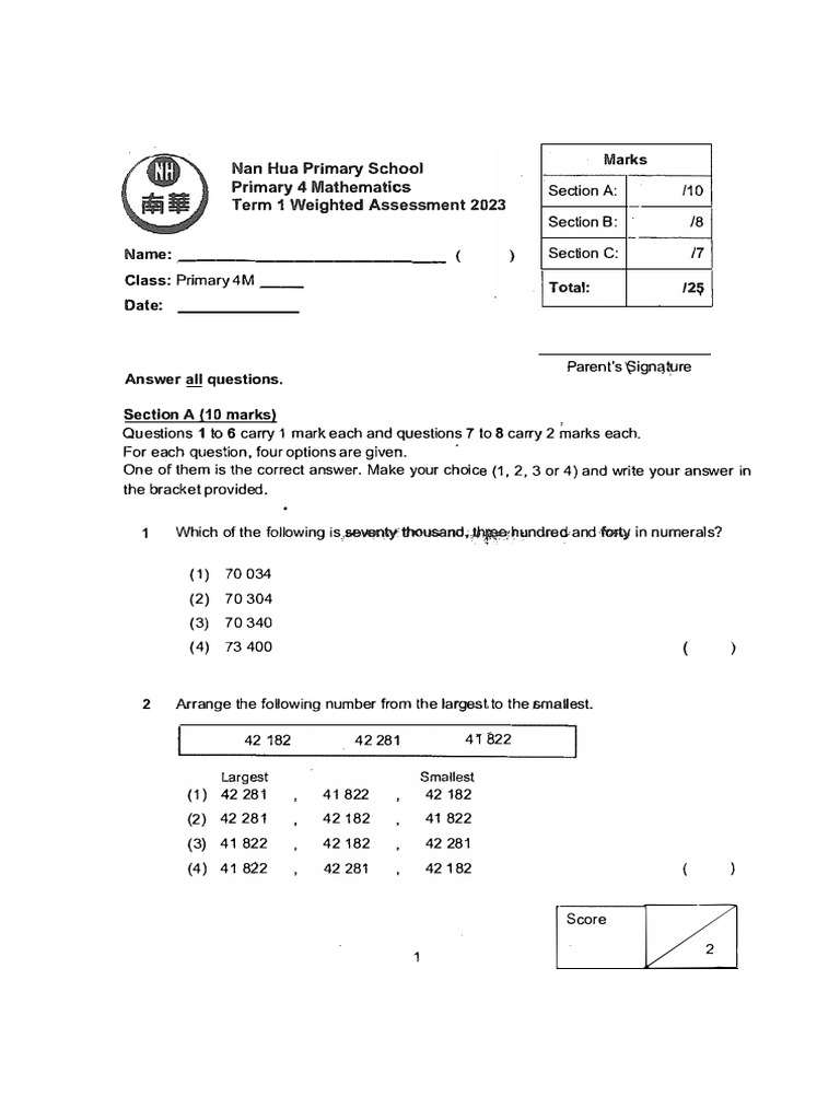 Primary 4 Math Assessment 2023 | PDF