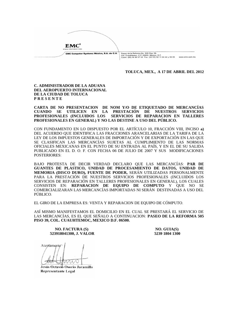 Carta Nom Inciso A) EMC | PDF