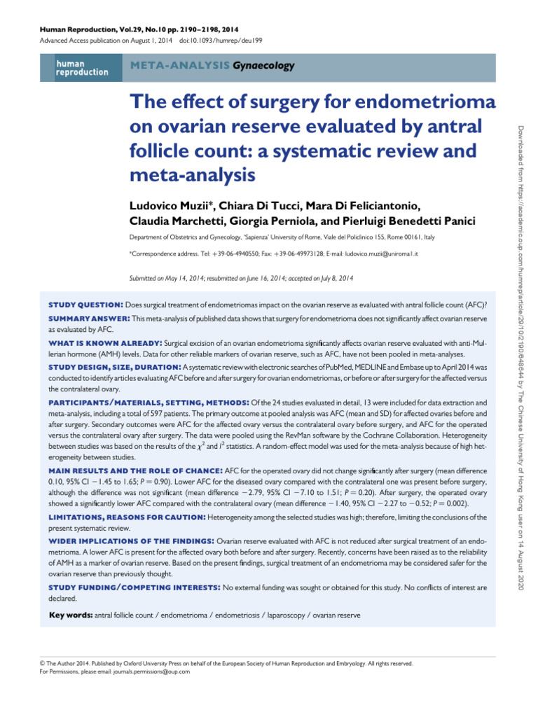 Endometrioma Surgery and Ovarian Reserve | PDF | Ovary | Ovarian Cancer