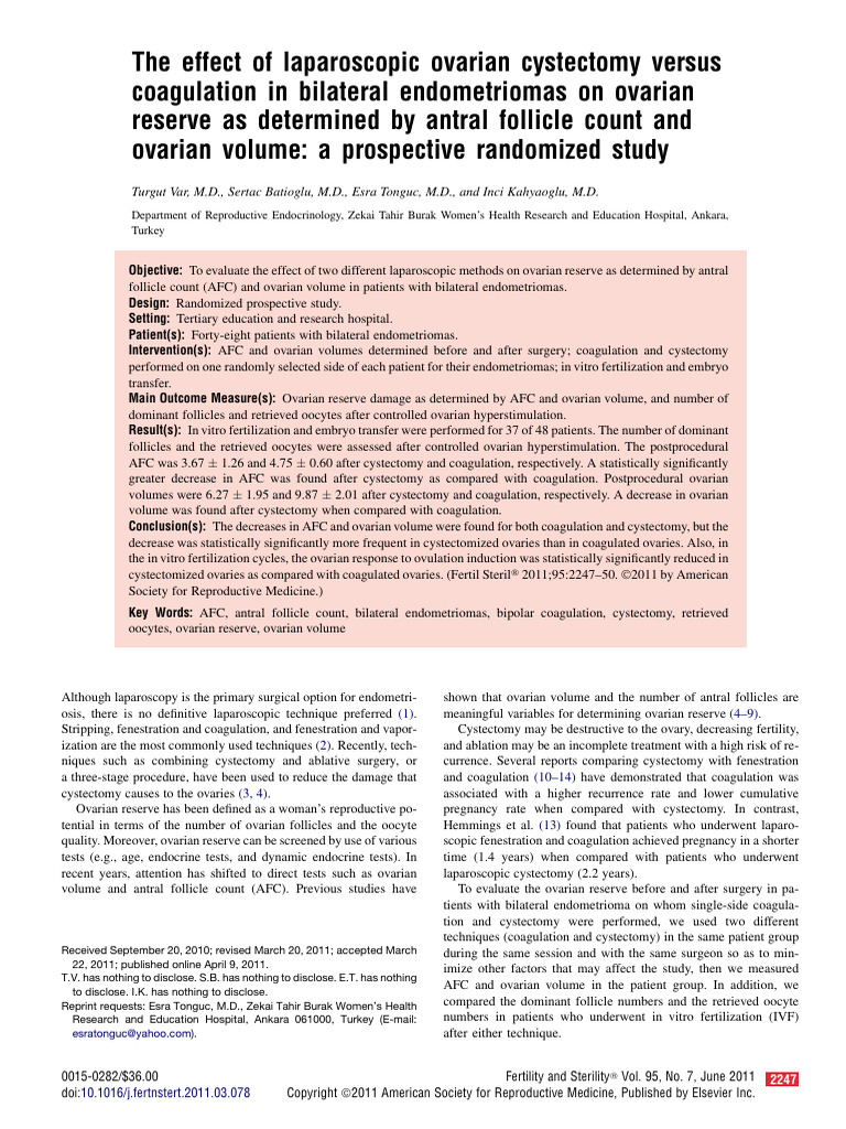 Ovarian Reserve: Cystectomy vs Coagulation | PDF | Ovary | In Vitro ...