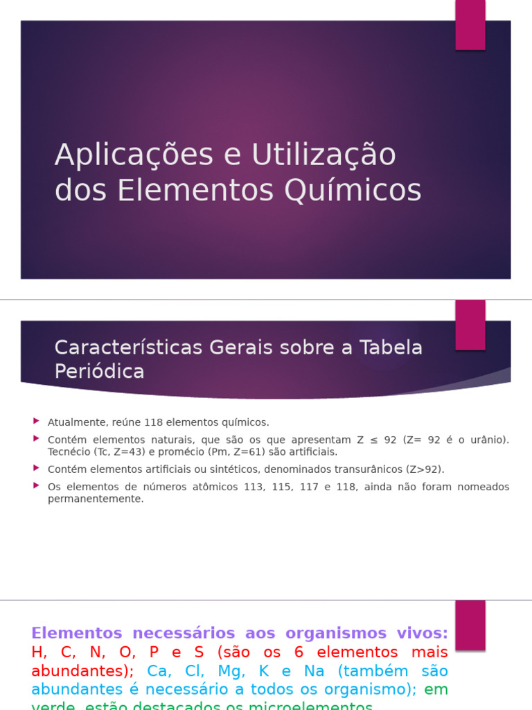 Aplicações dos Elementos Químicos | PDF | Titânio | Elementos químicos