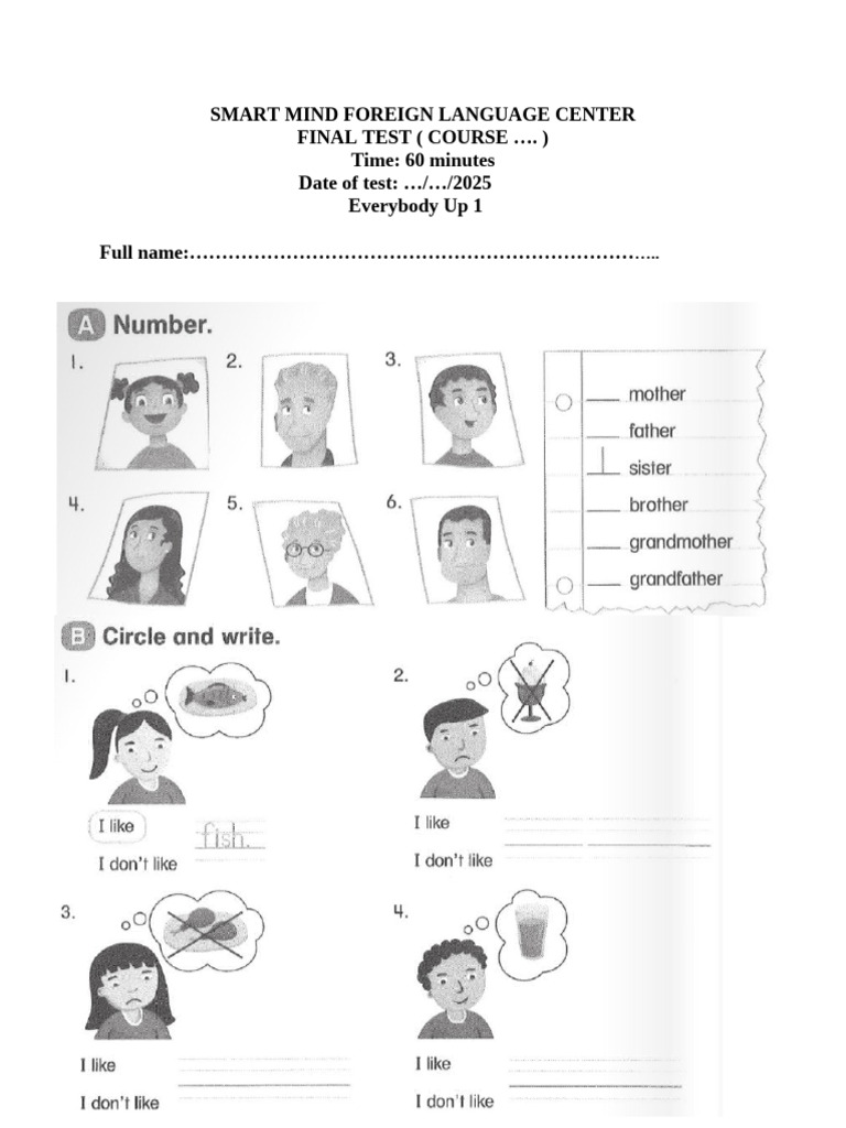 Final Test for Everybody Up 1 Course | PDF