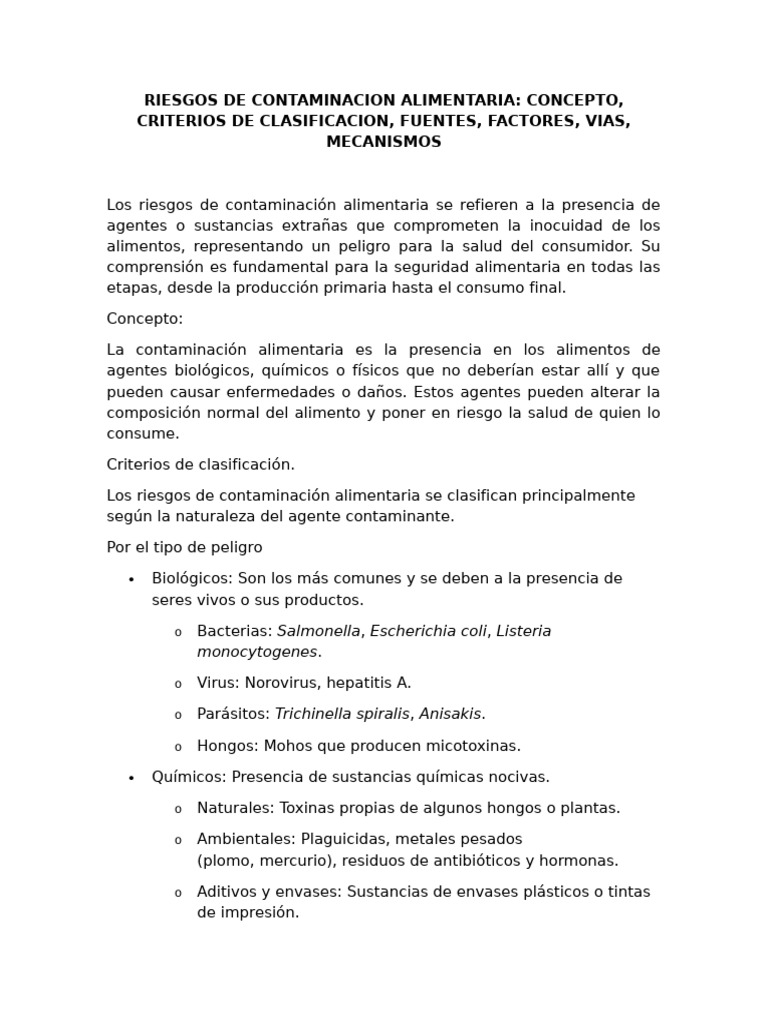 Riesgos de Contaminación Alimentaria | PDF | Alimentos | Contaminación
