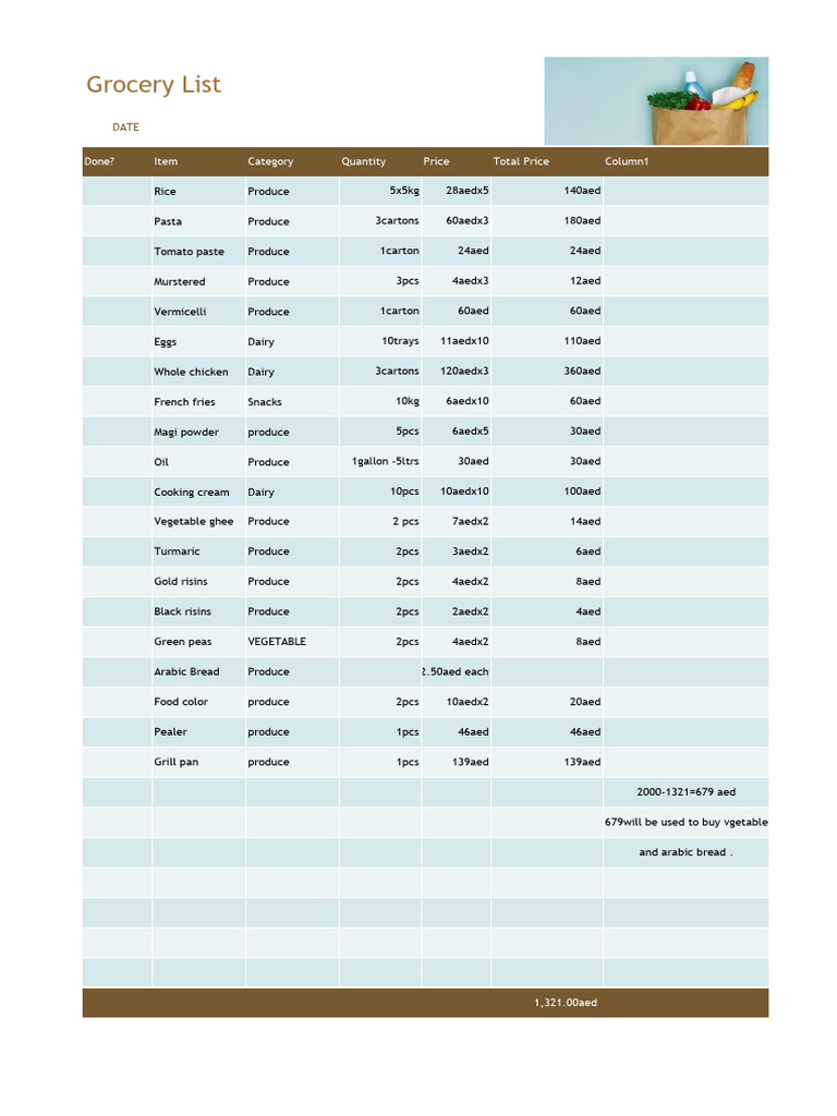 Comprehensive Grocery Shopping List | PDF | Pasta | Grocery Store