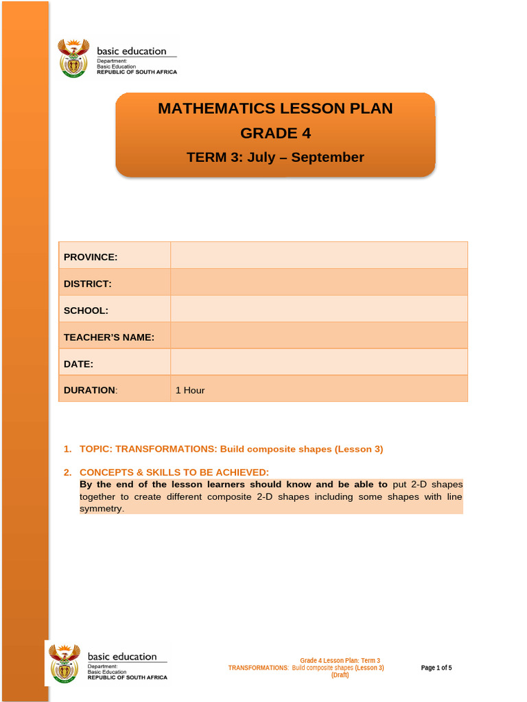 Grade 4 Term 3 Transformations Lesson 3 and 4 | PDF | Learning | Lesson ...
