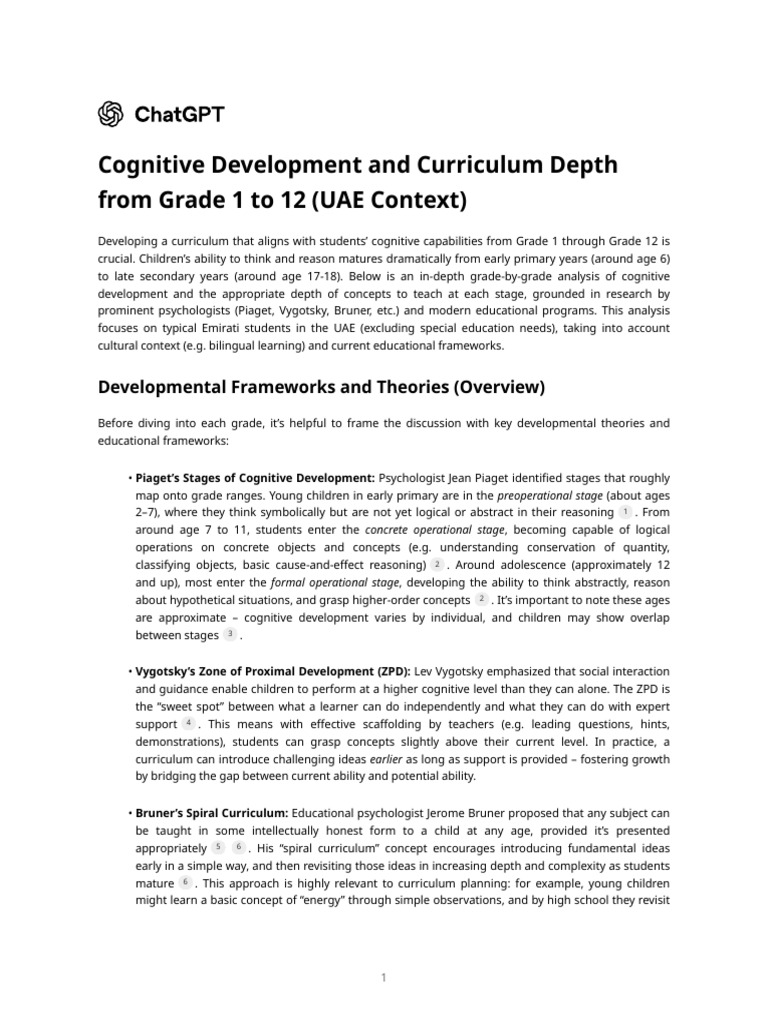 UAE Curriculum for Cognitive Growth | PDF | Thought | Cognitive Development