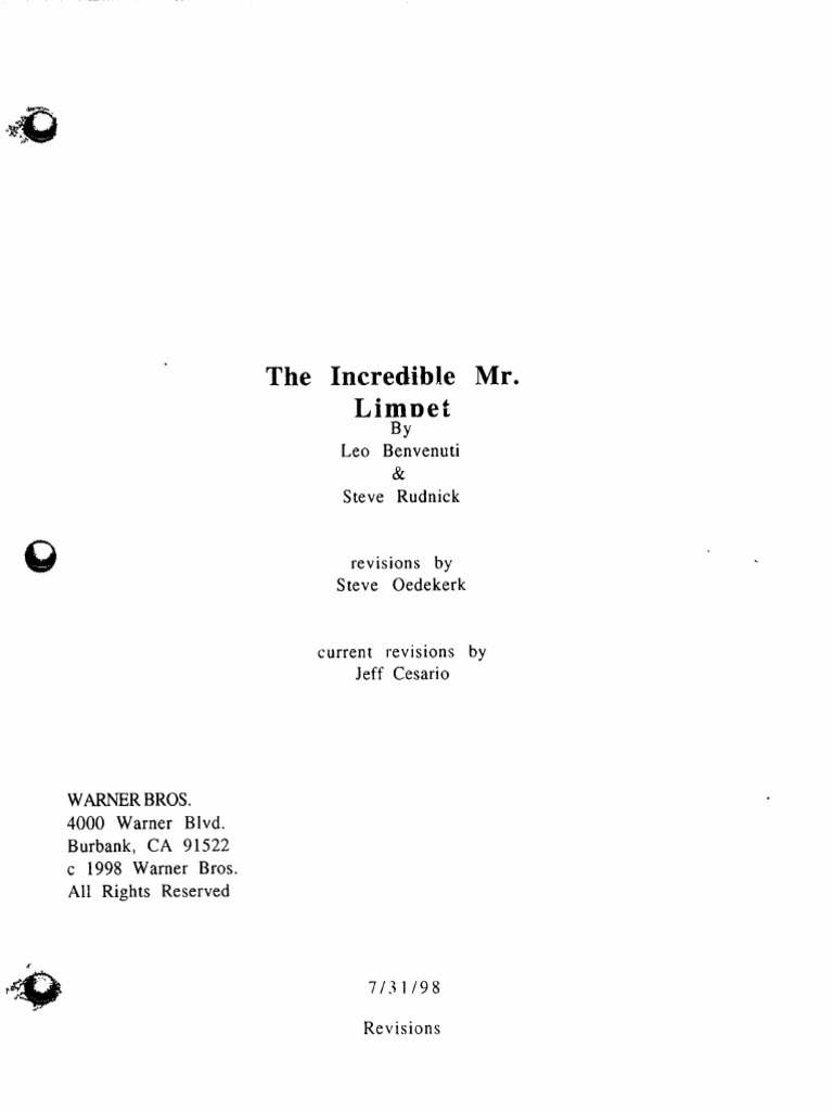Incredible MR Limpett (1998) by Leo Benvenuti, Steve Rudnick, Steve ...