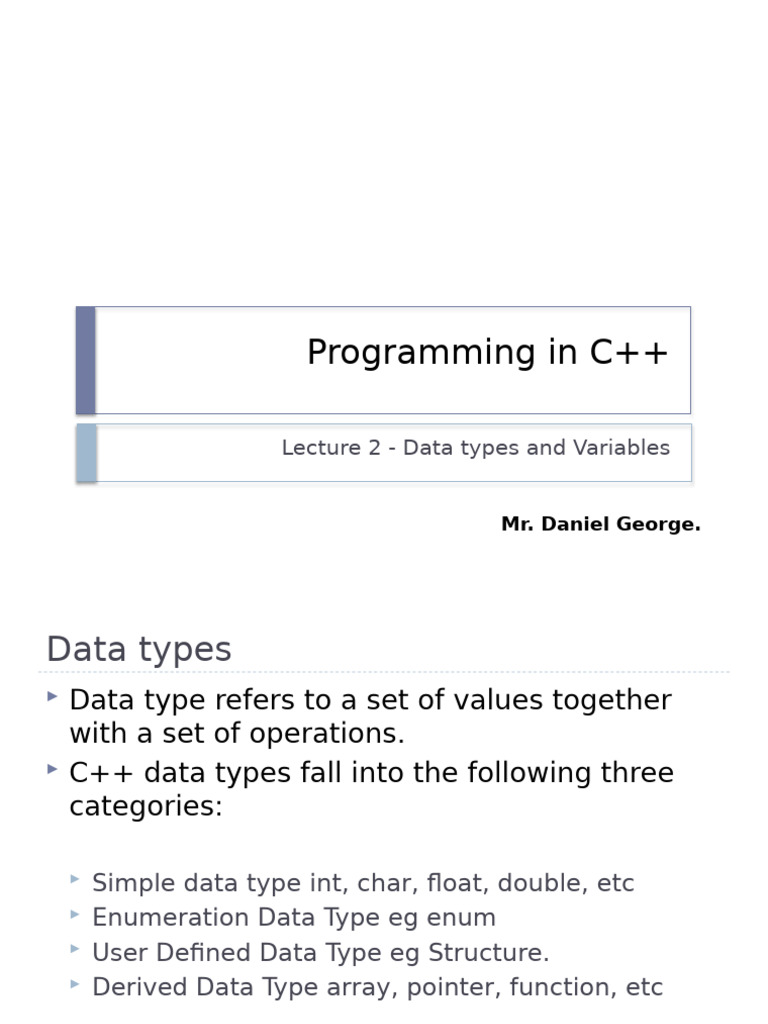 Programming Principles Lecture II - Data Types and Variables | PDF ...