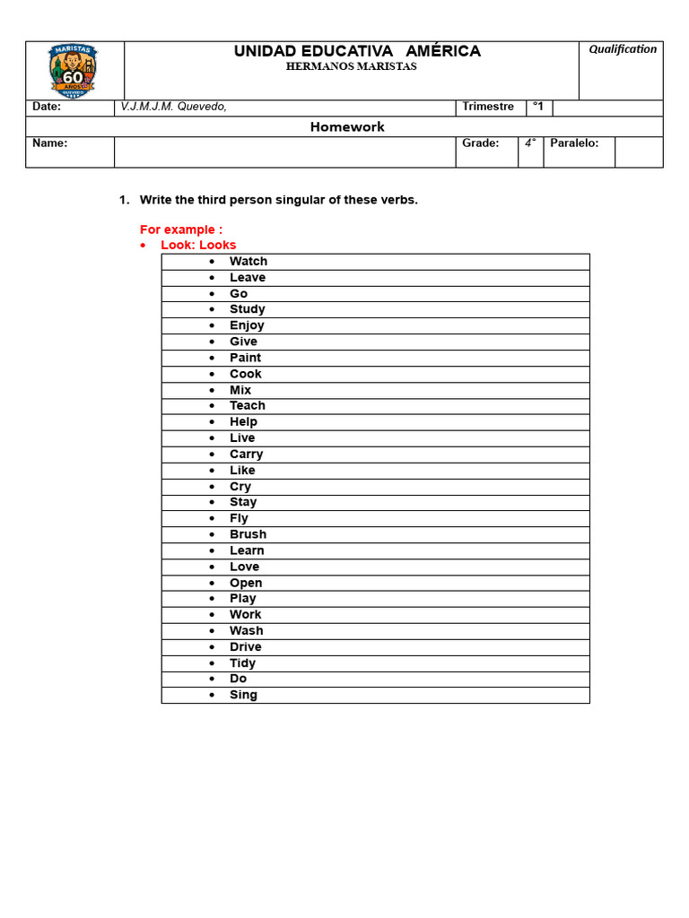 Third Person Singular Verbs List | PDF