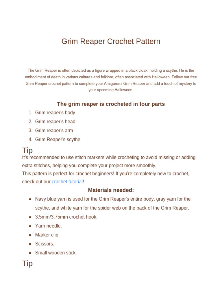 Free Grim Reaper Crochet Pattern | PDF | Crochet | Figured Fabrics