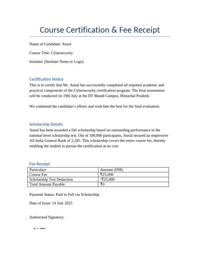 Ansul's Cybersecurity Certification Notice | PDF