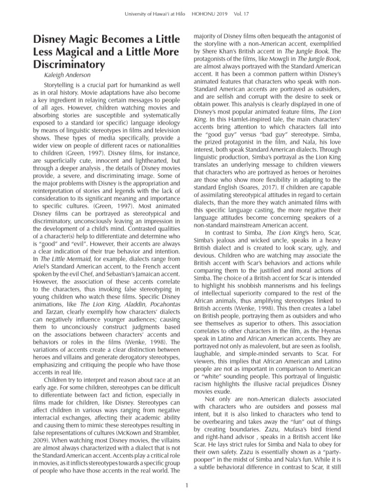 Disney Films and Linguistic Stereotypes | PDF | Accent ...