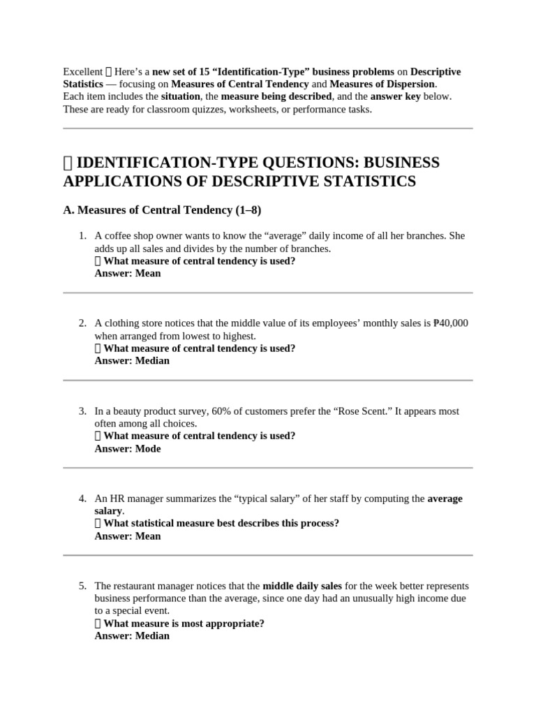Descriptive Measures Examples | PDF | Standard Deviation | Mean