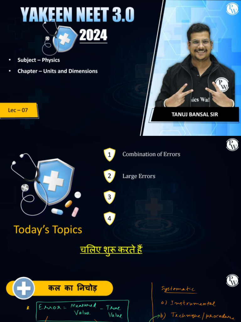 Units and Dimension-07 - Class Notes - Yakeen 3.0 2024 | PDF