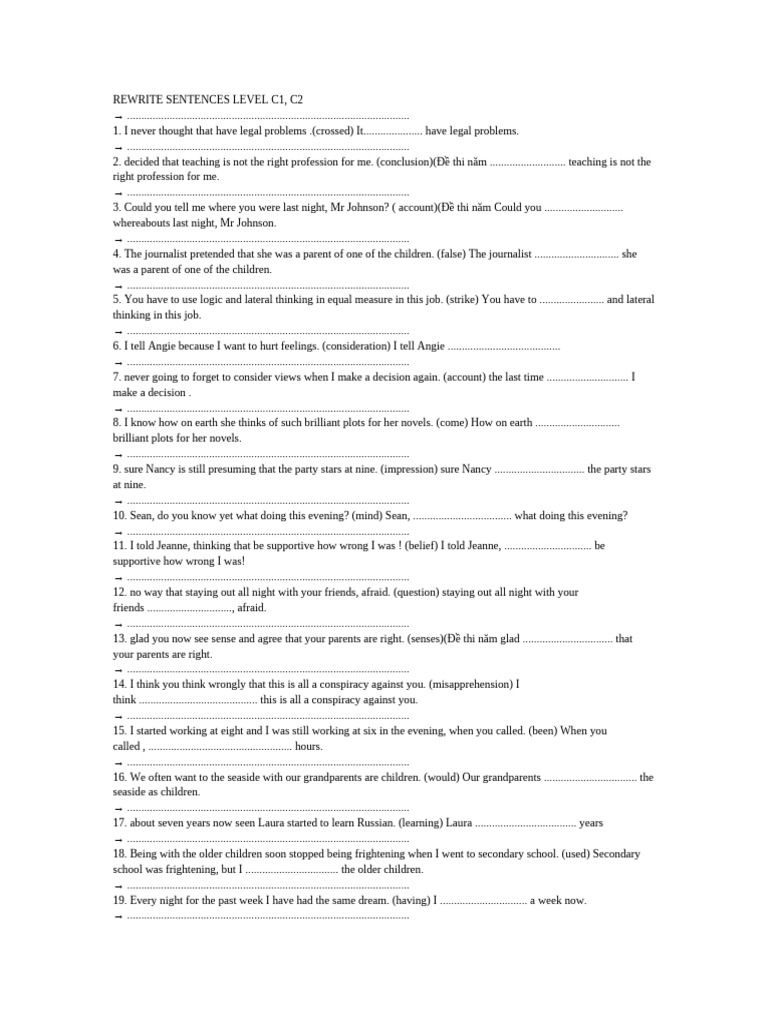 C1, C2 Sentence Rewriting Exercises | PDF
